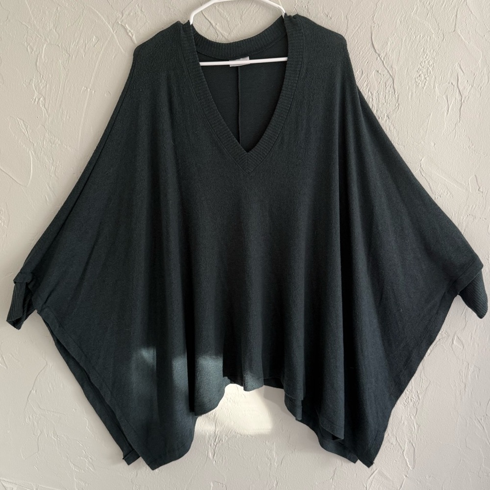 Dark sea green/blue V-Neck Poncho Sweater - Women's Cozy Layer